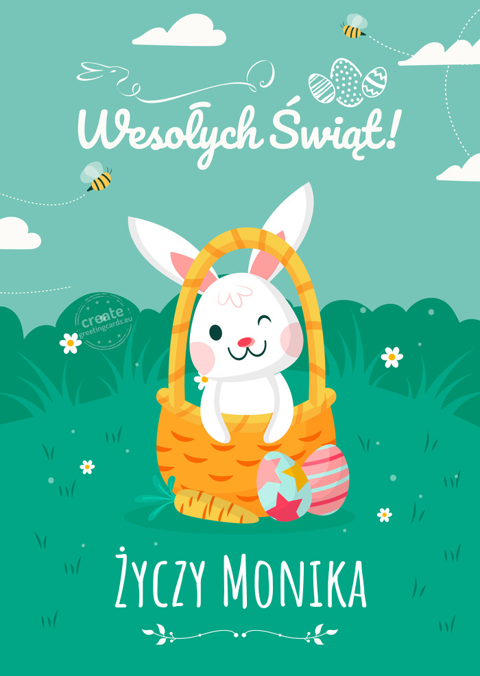 Wesoły zajączek wielkanocny składa Ci Monika życzenia