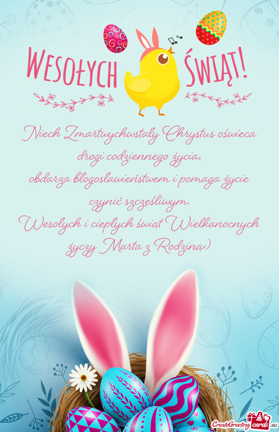 Wesołych i ciepłych świąt Wielkanocnych Marta z Rodziną:)