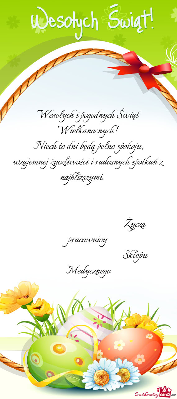 Wesołych i pogodnych Świąt Wielkanocnych!   Niech te dni będą pełne