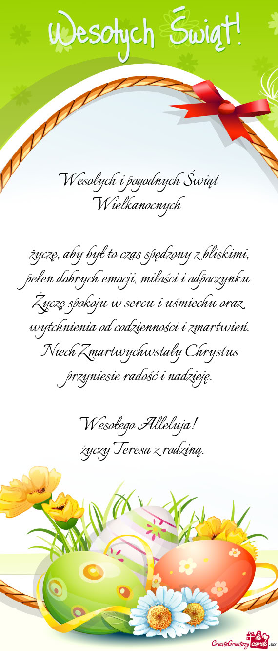 Wesołych i pogodnych Świąt Wielkanocnych życzę