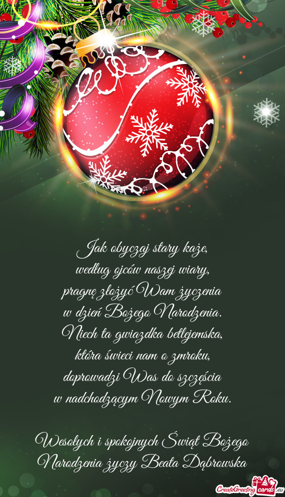 Wesołych i spokojnych Świąt Bożego Narodzenia życzy Beata Dąbrowska