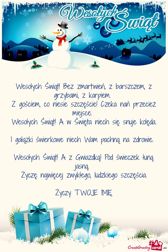 Wesołych Świąt! Bez zmartwień, z barszczem, z grzybami, z karpiem.   Z