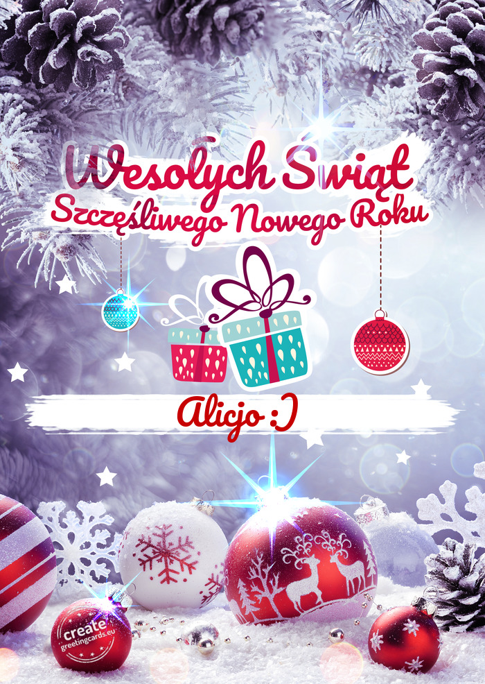 Wesołych Świąt Bożego narodzenia Alicjo :)