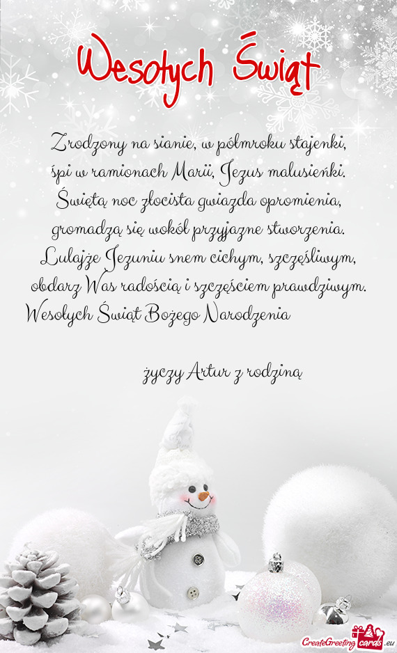 Wesołych Świąt Bożego Narodzenia        Artur z rodziną