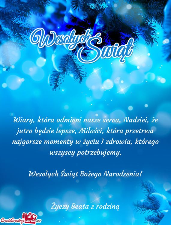 Wesołych Świąt Bożego Narodzenia!  Beata z rodziną