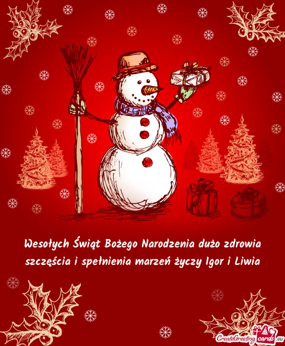 Wesołych Świąt Bożego Narodzenia dużo zdrowia szczęścia i spełnienia marzeń Igor i L