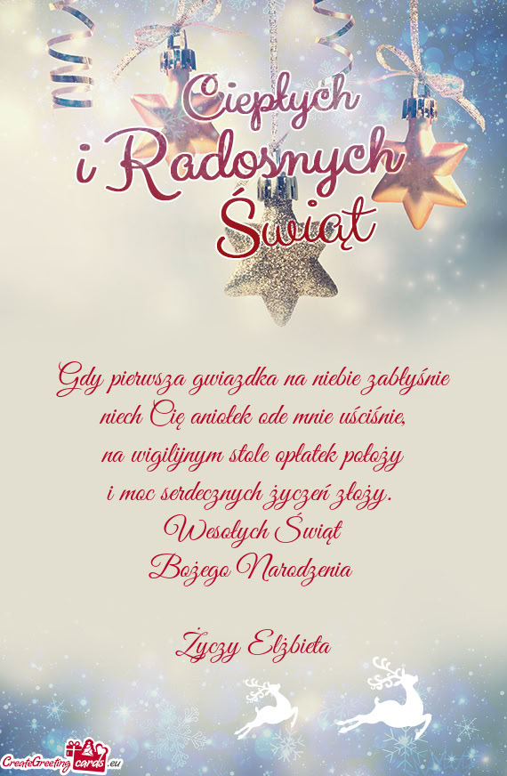 Wesołych Świąt Bożego Narodzenia  Elżbieta