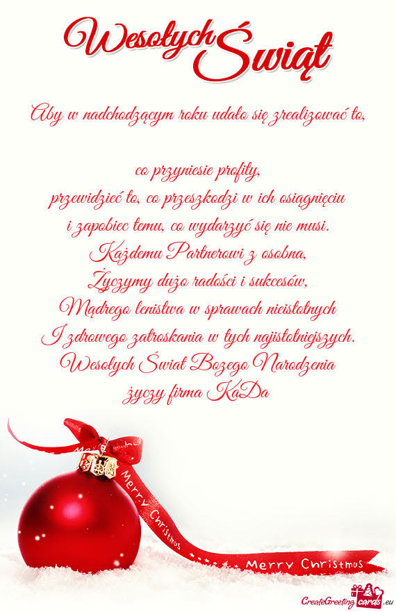 Wesołych Świat Bozego Narodzenia firma KaDa