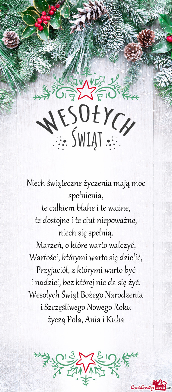 Wesołych Świąt Bożego Narodzenia i Szczęśliwego Nowego Roku życzą Pola