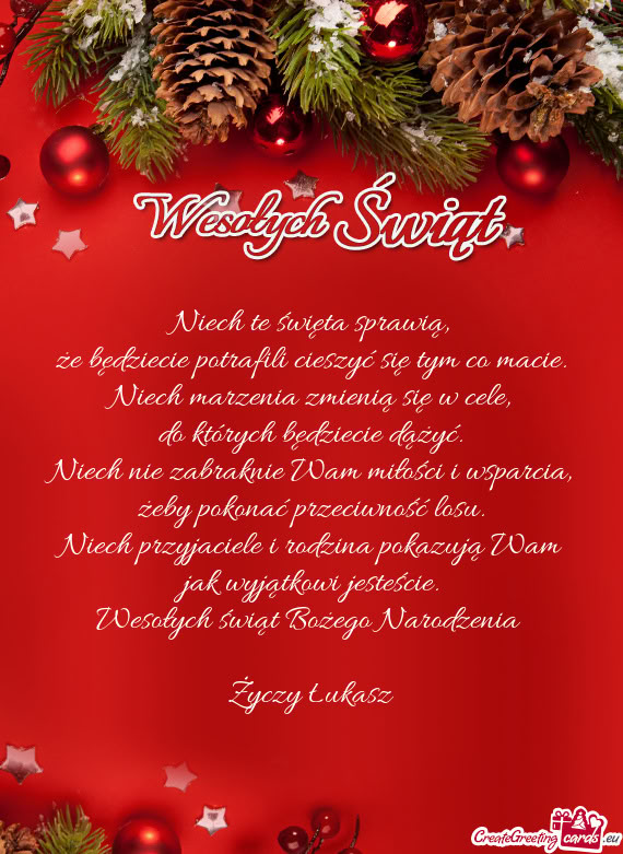 Wesołych świąt Bożego Narodzenia  Łukasz