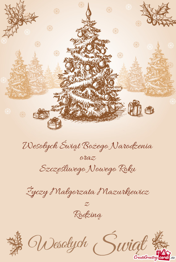 Wesołych Świąt Bożego Narodzenia oraz Szczęśliwego Nowego Roku Małgorzata Mazurki