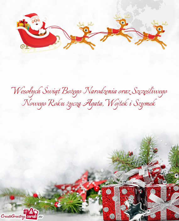 Wesołych Świąt Bożego Narodzenia oraz Szczęśliwego Nowego Roku życzą Agata, Wojtek i Szymek