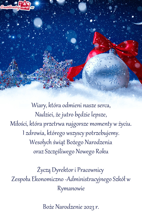 Wesołych świąt Bożego Narodzenia oraz Szczęśliwego Nowego Roku Życzą Dyrektor i Pracow
