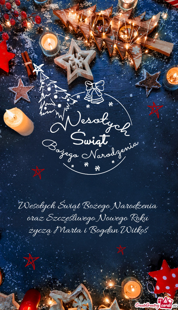 Wesołych Świąt Bożego Narodzenia oraz Szczęśliwego Nowego Roku życzą Marta i Bogdan Witk