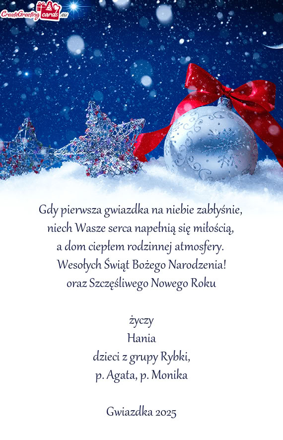 Wesołych Świąt Bożego Narodzenia! oraz Szczęśliwego Nowego Roku życzy Hania dzieci z