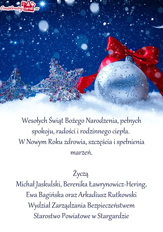 Wesołych Świąt Bożego Narodzenia, pełnych spokoju, radości i rodzinnego ciepła