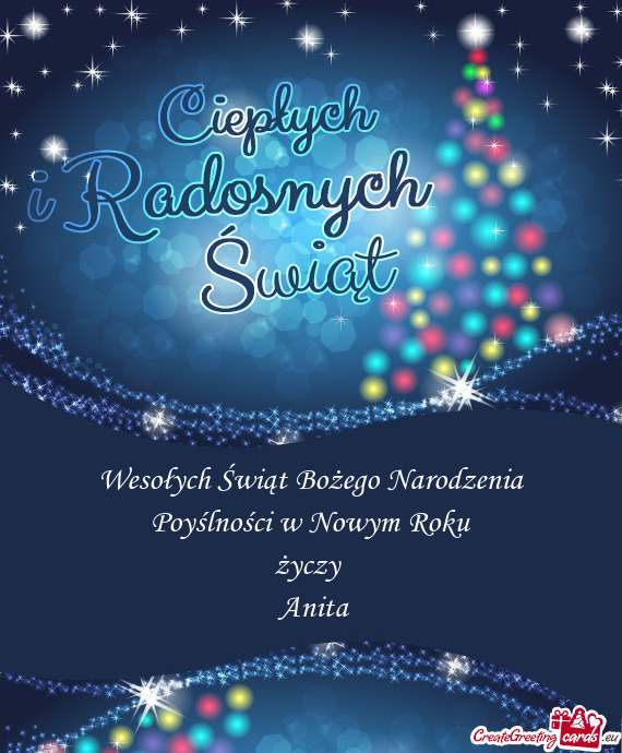Wesołych Świąt Bożego Narodzenia Poyślności w Nowym Roku  Anita