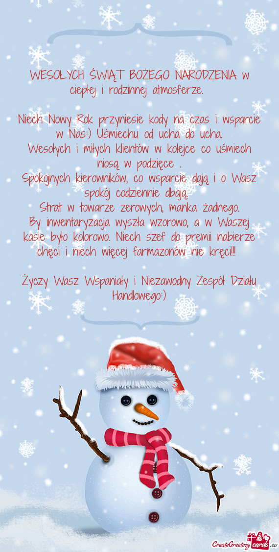 WESOŁYCH ŚWIĄT BOŻEGO NARODZENIA w ciepłej i rodzinnej atmosferze