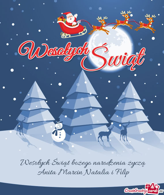 Wesołych Świąt bożego narodzenia życzą Anita Marcin Natalia i Filip