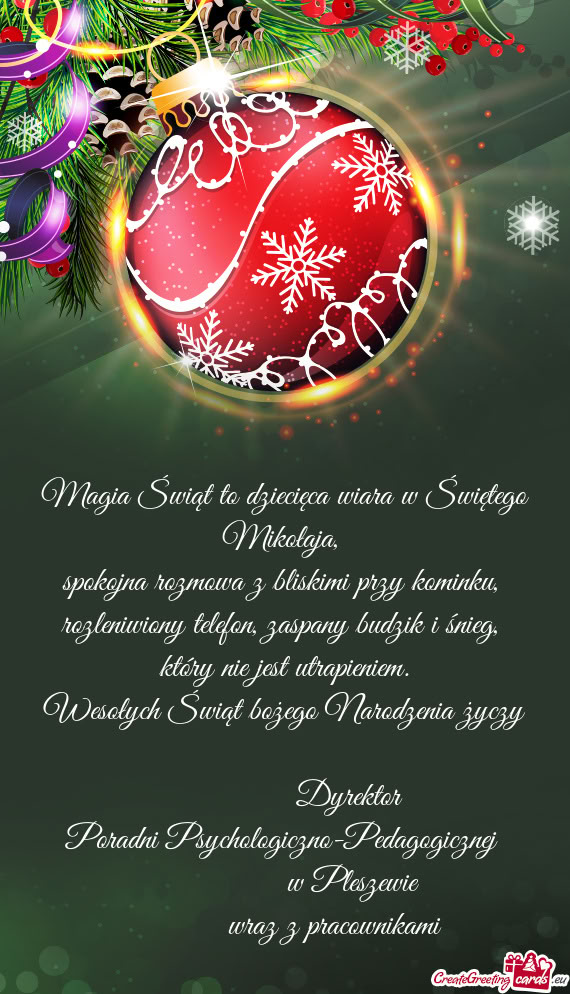 Wesołych Świąt bożego Narodzenia życzy     Dyrektor Poradni Psychologiczno-Peda
