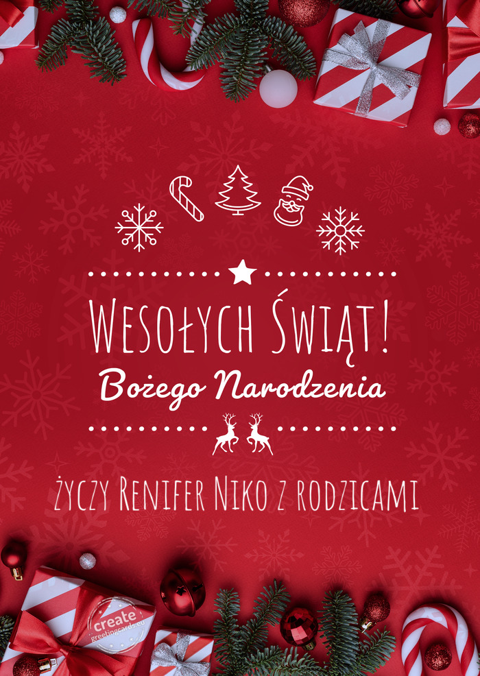 Wesołych Świąt Bożego NarodzeniaRenifer Niko z rodzicami