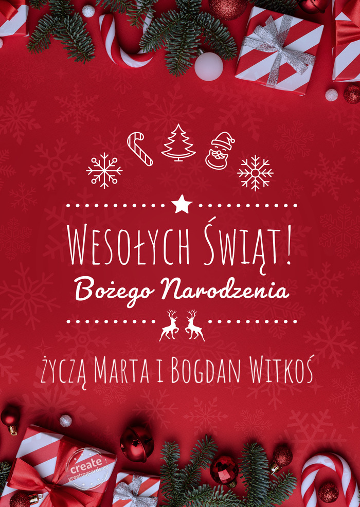 Wesołych Świąt Bożego Narodzeniażyczą Marta i Bogdan Witkoś