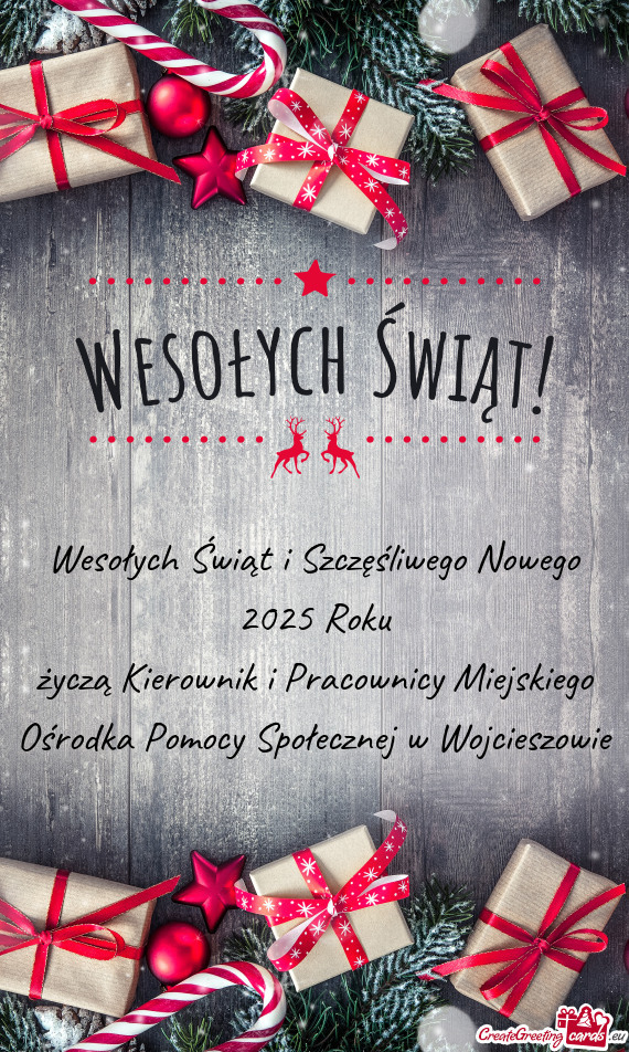 Wesołych Świąt i Szczęśliwego Nowego 2025 Roku życzą Kierownik i Pracownicy Miejskiego Ośro