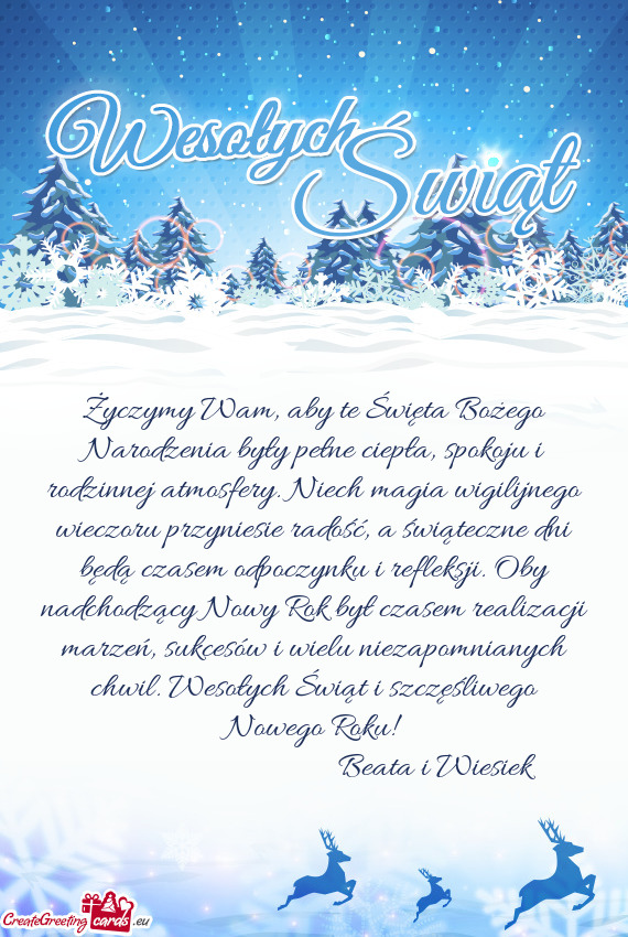 Wesołych Świąt i szczęśliwego Nowego Roku!         Beata i Wiesiek