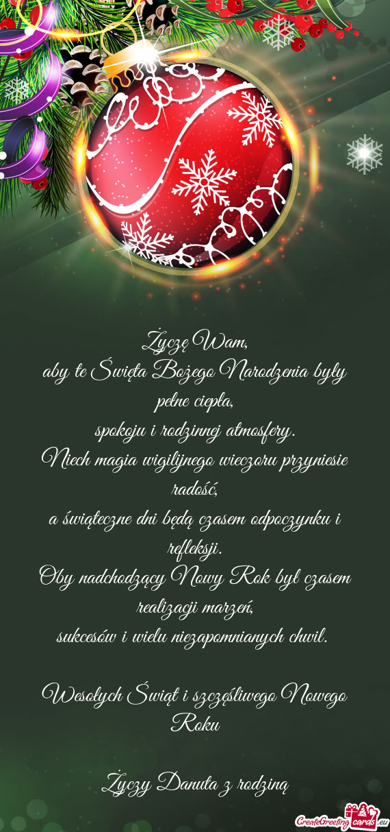 Wesołych Świąt i szczęśliwego Nowego Roku Danuta z rodziną