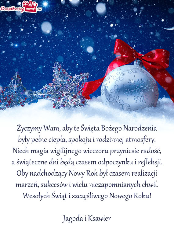 Wesołych Świąt i szczęśliwego Nowego Roku! Jagoda i Ksawier