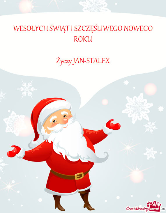 WESOŁYCH ŚWIĄT I SZCZĘŚLIWEGO NOWEGO ROKU JAN-STALEX