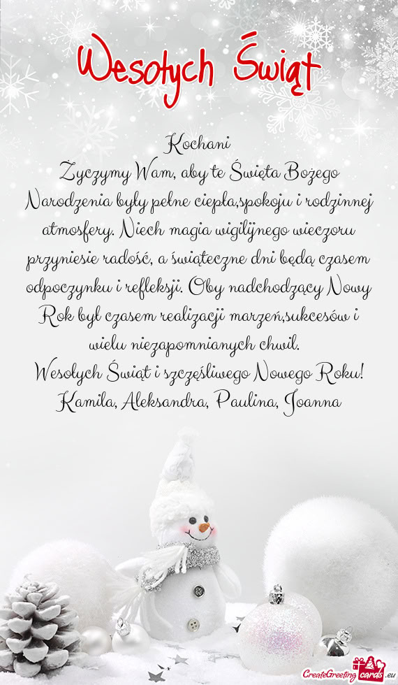 Wesołych Świąt i szczęśliwego Nowego Roku! Kamila