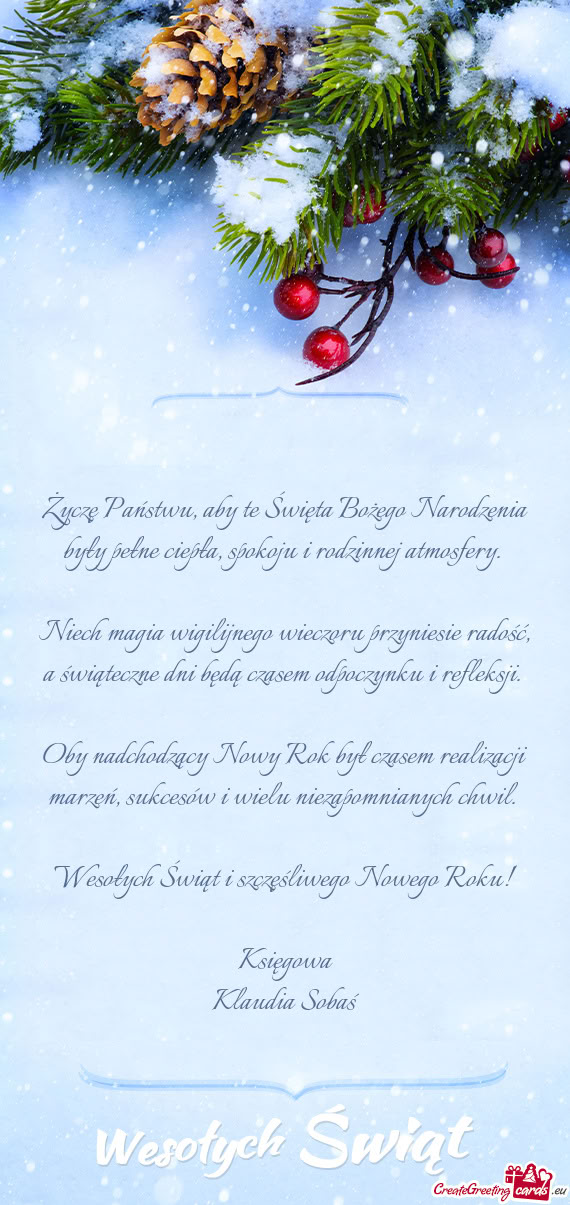 Wesołych Świąt i szczęśliwego Nowego Roku! Księgowa Klaudia Sobaś