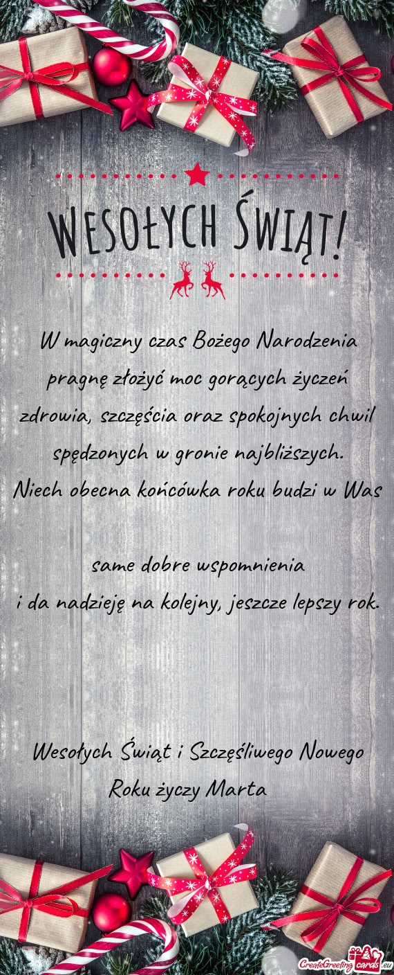 Wesołych Świąt i Szczęśliwego Nowego Roku Marta 🎄