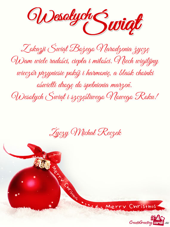 Wesołych Świąt i szczęśliwego Nowego Roku! Michał Reczek