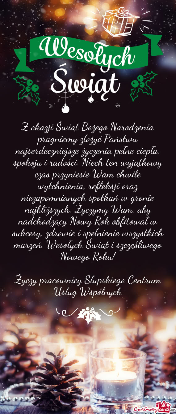 Wesołych Świąt i szczęśliwego Nowego Roku! pracownicy Słupskiego Centrum Usług Wsp
