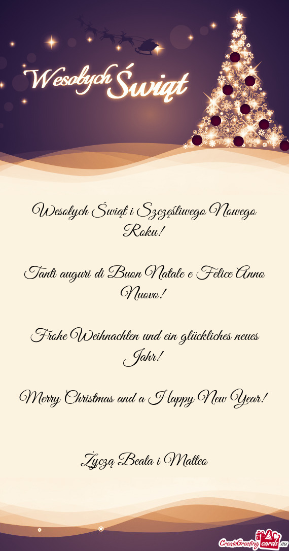 Wesołych Świąt i Szczęśliwego Nowego Roku!  Tanti auguri di Buon Natale e Felice Anno Nuovo