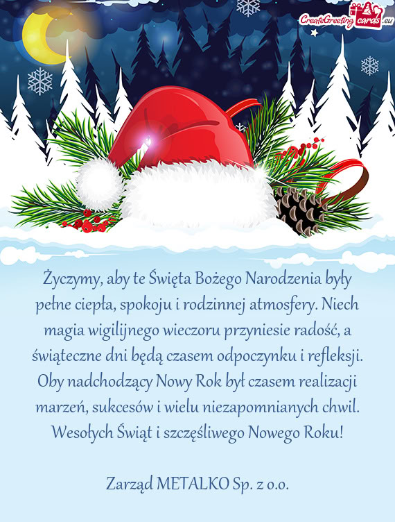 Wesołych Świąt i szczęśliwego Nowego Roku! Zarząd METALKO Sp