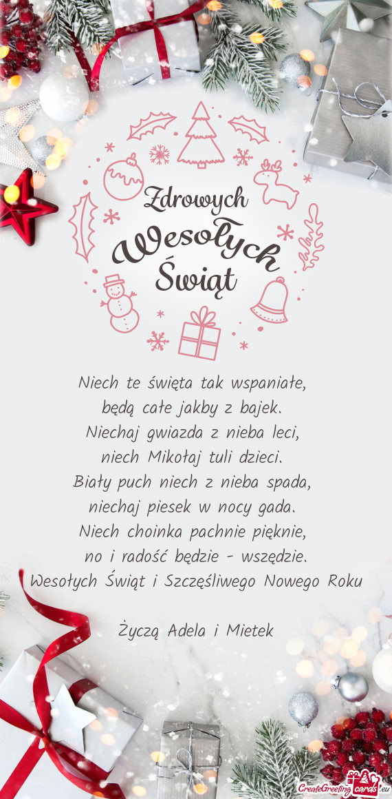 Wesołych Świąt i Szczęśliwego Nowego Roku Życzą Adela i Mietek