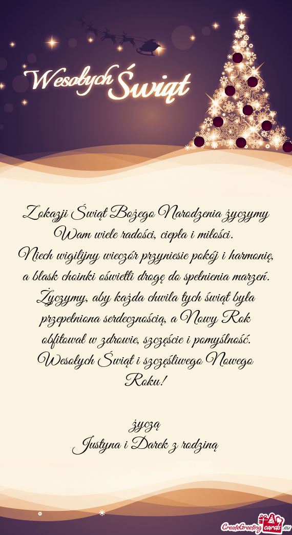 Wesołych Świąt i szczęśliwego Nowego Roku! życzą Justyna i Darek z rodziną