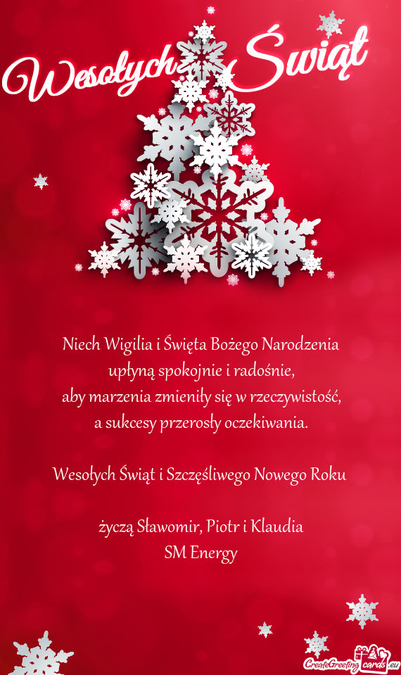 Wesołych Świąt i Szczęśliwego Nowego Roku  życzą Sławomir