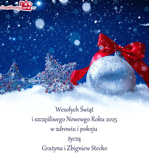 Wesołych Świąt i szczęśliwego Nowewgo Roku 2025 w zdrowiu i pokoju życzą Grażyna i Zbig