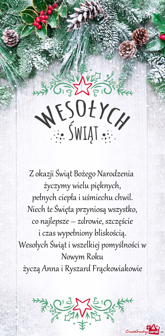 Wesołych Świąt i wszelkiej pomyślności w Nowym Roku
