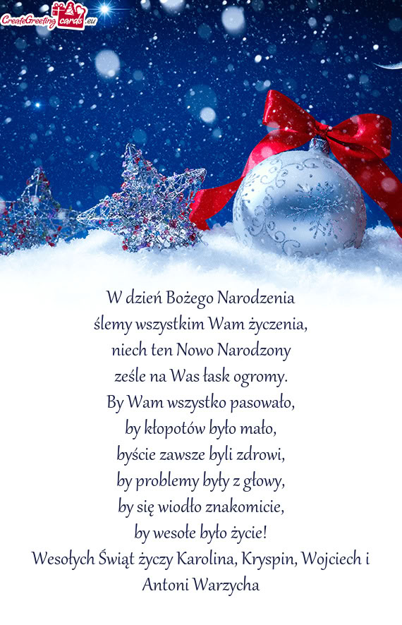 Wesołych Świąt Karolina, Kryspin, Wojciech i Antoni Warzycha