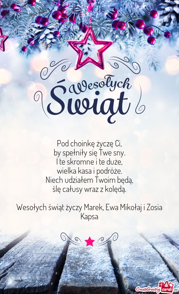 Wesołych świąt Marek, Ewa Mikołaj i Zosia Kapsa