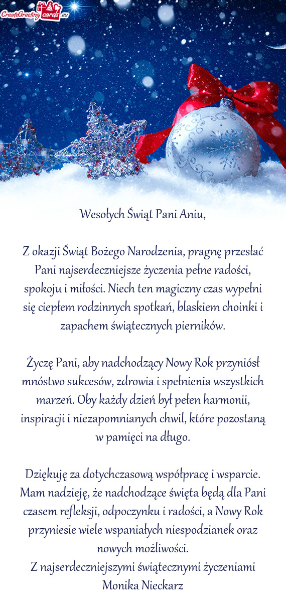 Wesołych Świąt Pani Aniu