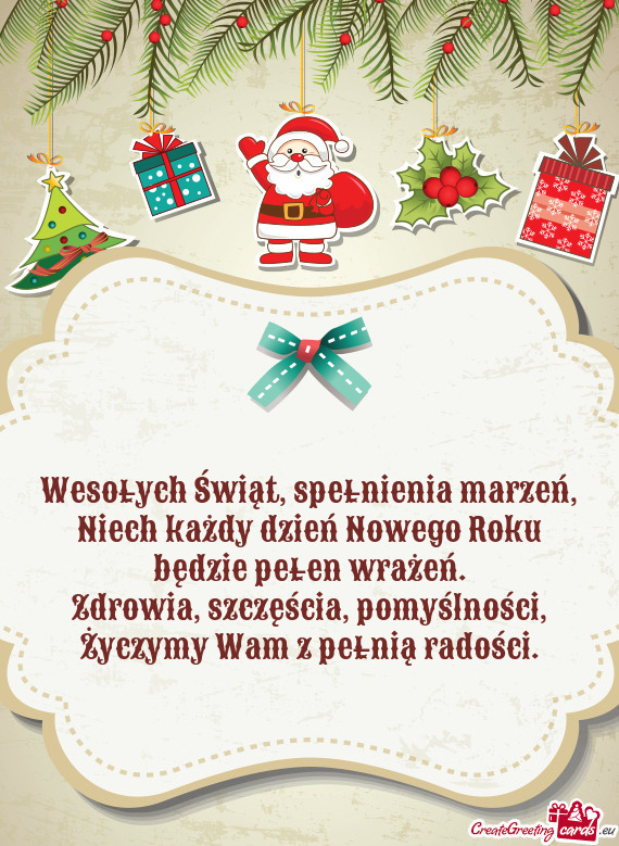 Wesołych Świąt, spełnienia marzeń