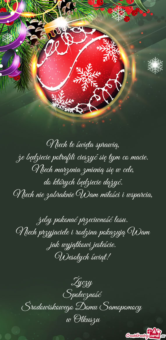 Wesołych świąt!  Społeczność Środowiskowego Domu Samopomocy w Olkuszu