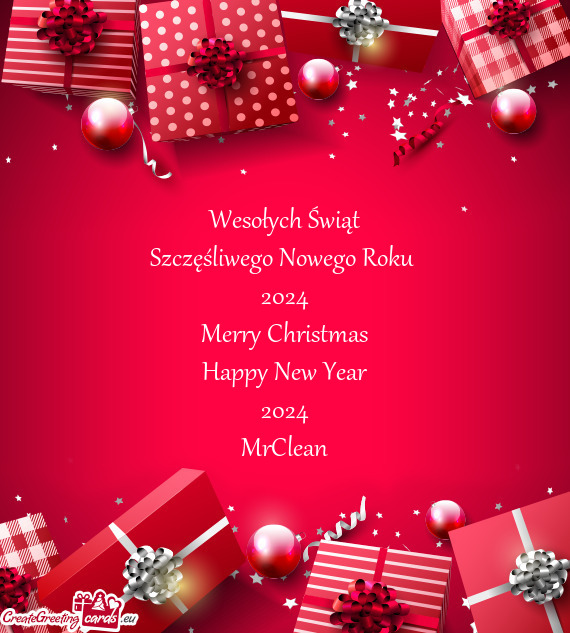Wesołych Świąt Szczęśliwego Nowego Roku 2024 Merry Christmas Happy New Year 2024 MrClean