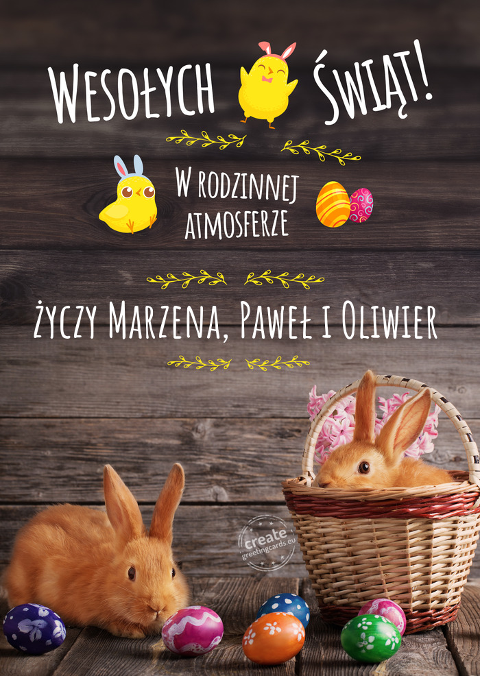 Wesołych Świąt w rodzinnej atmosferze Marzena, Paweł i Oliwier